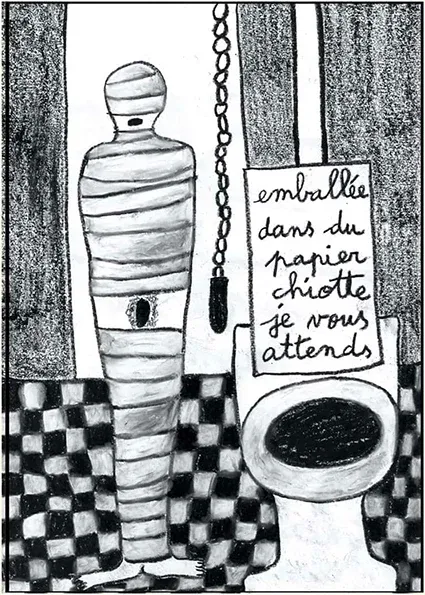 « emballée dans du papier chiotte je vous attends »