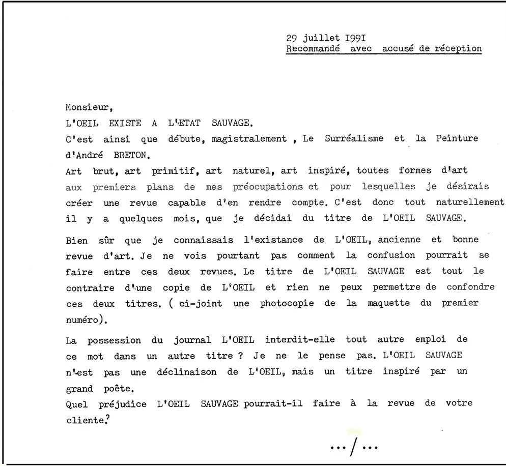 Ma première réponse au cabinet d’avocats, 29 juillet 1991 (extrait)