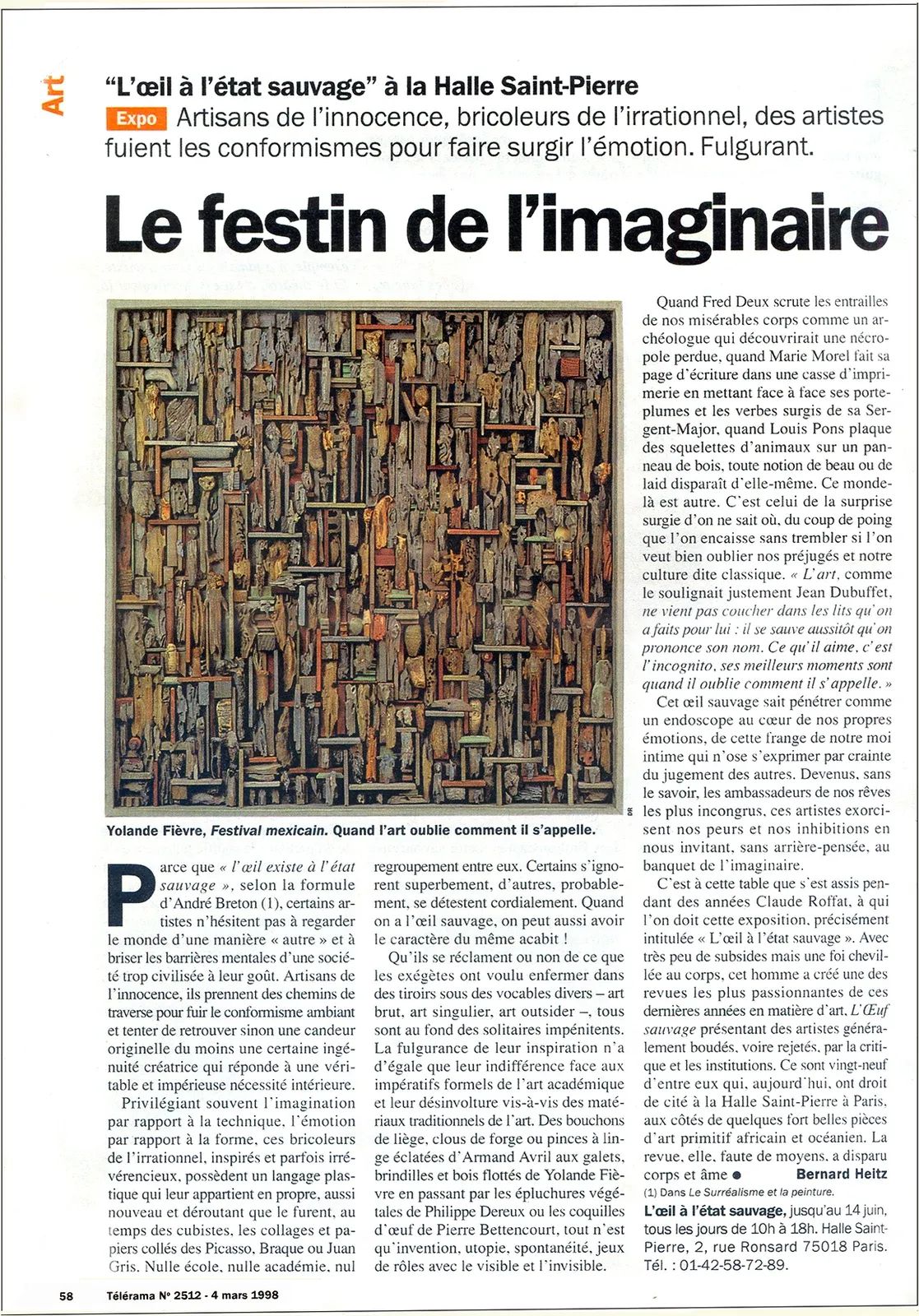 Article « Le festin de l’imaginaire », Télérama